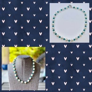 MaddieGirlGifts Jewelry - White Pearl and Teal Faceted Necklace MaddieGirlGifts Jewelry - White Pearl and Teal Faceted Necklace